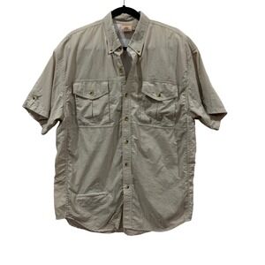 Colorado Mens Short Sleeve‎ Fishing Shirt Tan Nylon Mesh Lined Vented Hiking L